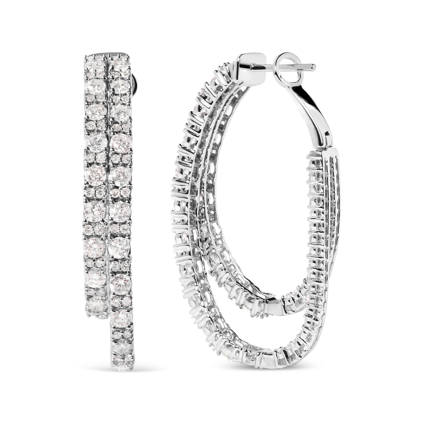 14K White Gold 4.0 Cttw Diamond Asymmetrical Inside Out Double-Hoop Earrings (I-J Color, I1-I2 Clarity) Bids.com