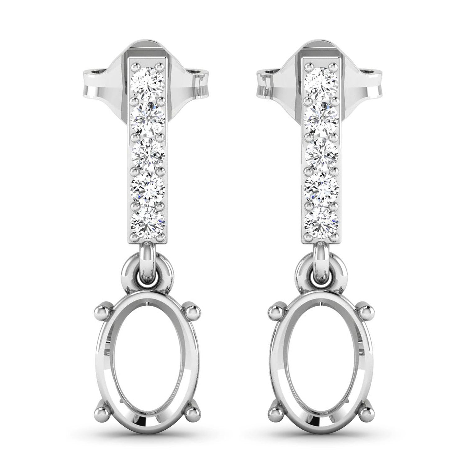 0.14 Carat Genuine White Diamond 14K White Gold Semi Mount Earrings - holds 7x5mm Oval Gemstones Bids.com