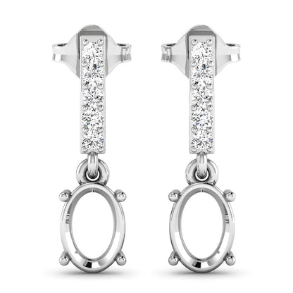 0.14 Carat Genuine White Diamond 14K White Gold Semi Mount Earrings - holds 7x5mm Oval Gemstones Bids.com
