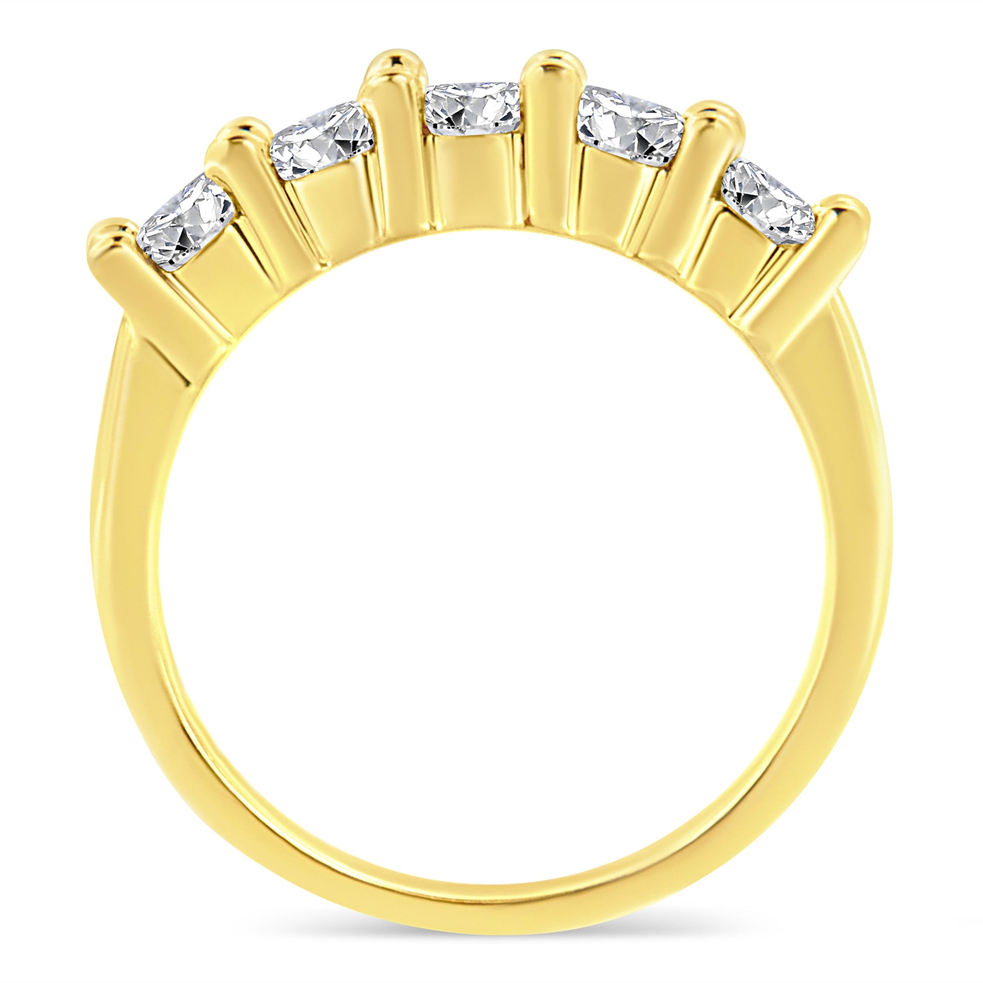 14K Yellow Gold Plated .925 Sterling Silver 1.0 Cttw Shared Prong-set Round Diamond 5 Stone Band Ring (J-K Color, I1-I2 Clarity) - Size 7 Bids.com
