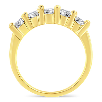 14K Yellow Gold Plated .925 Sterling Silver 1.0 Cttw Shared Prong-set Round Diamond 5 Stone Band Ring (J-K Color, I1-I2 Clarity) - Size 7 Bids.com