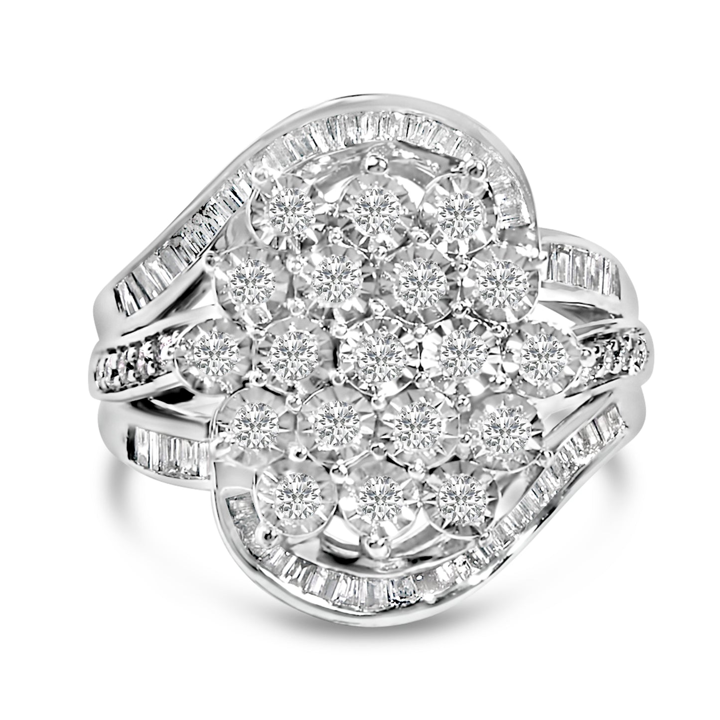 Sterling Silver 1.0 Cttw Diamond Swirl Cluster Cocktail Ring Bids.com