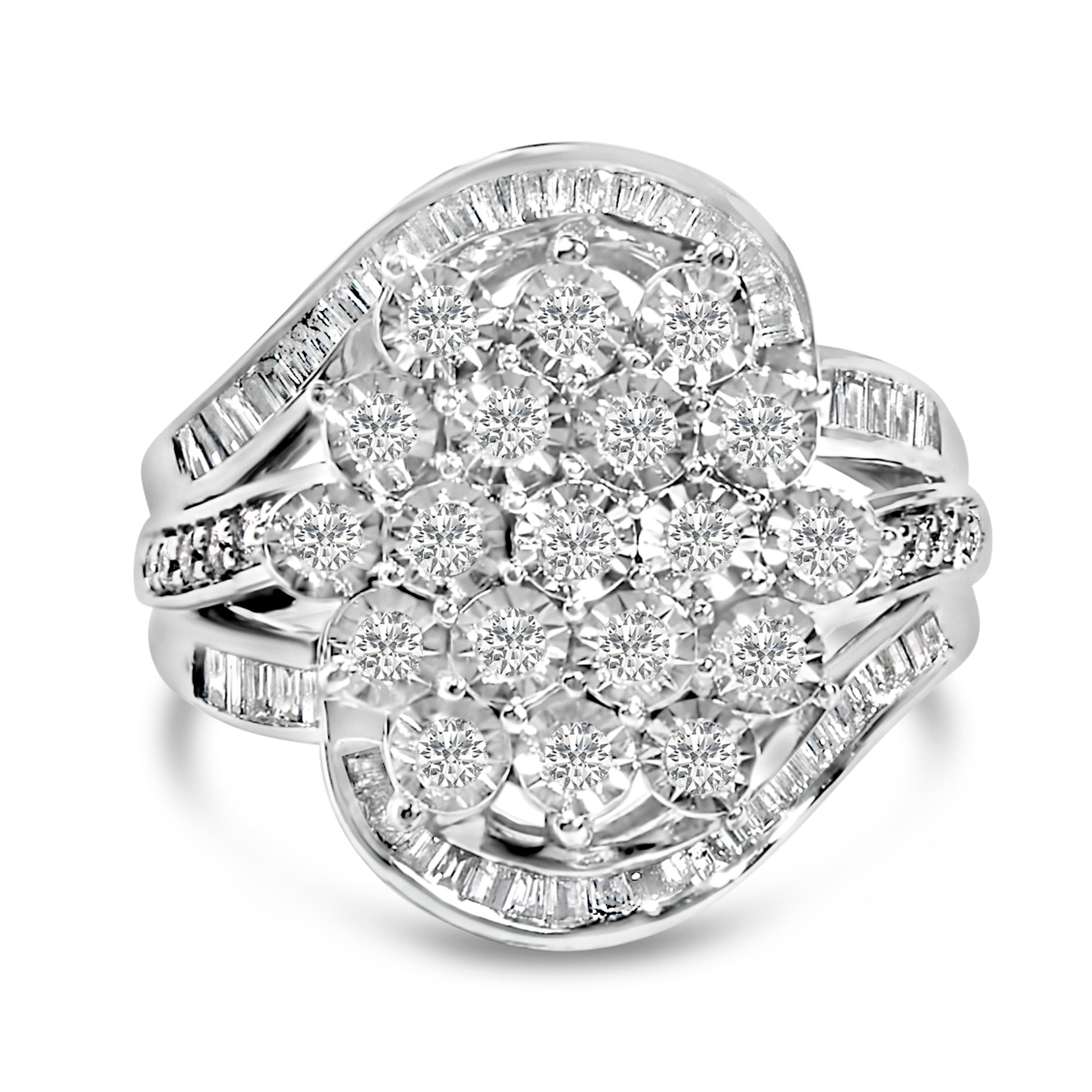 Sterling Silver 1.0 Cttw Diamond Swirl Cluster Cocktail Ring Bids.com
