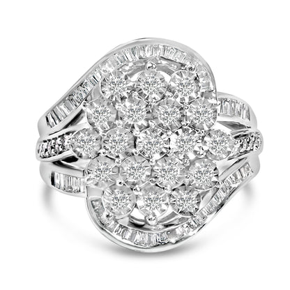 Sterling Silver 1.0 Cttw Diamond Swirl Cluster Cocktail Ring Bids.com