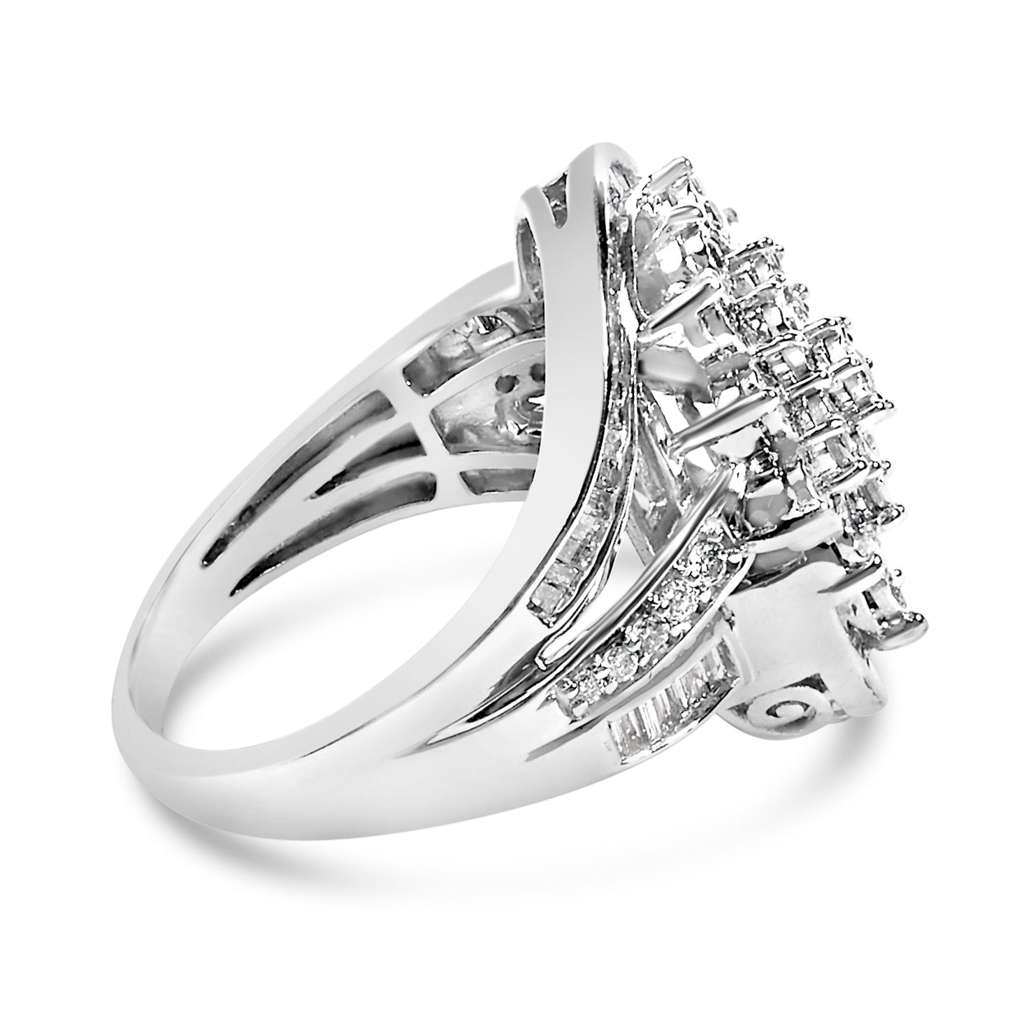 Sterling Silver 1.0 Cttw Diamond Swirl Cluster Cocktail Ring Bids.com