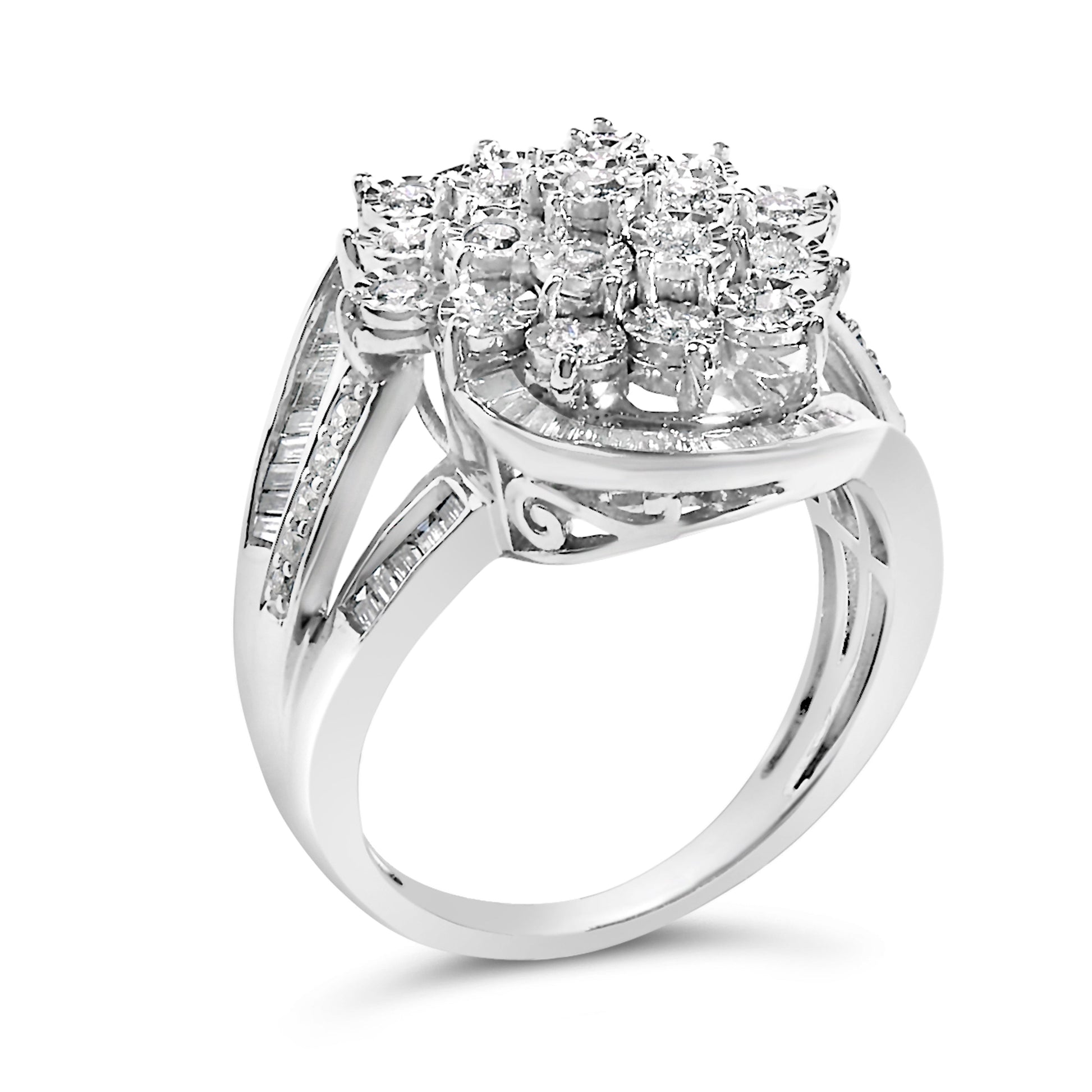 Sterling Silver 1.0 Cttw Diamond Swirl Cluster Cocktail Ring Bids.com