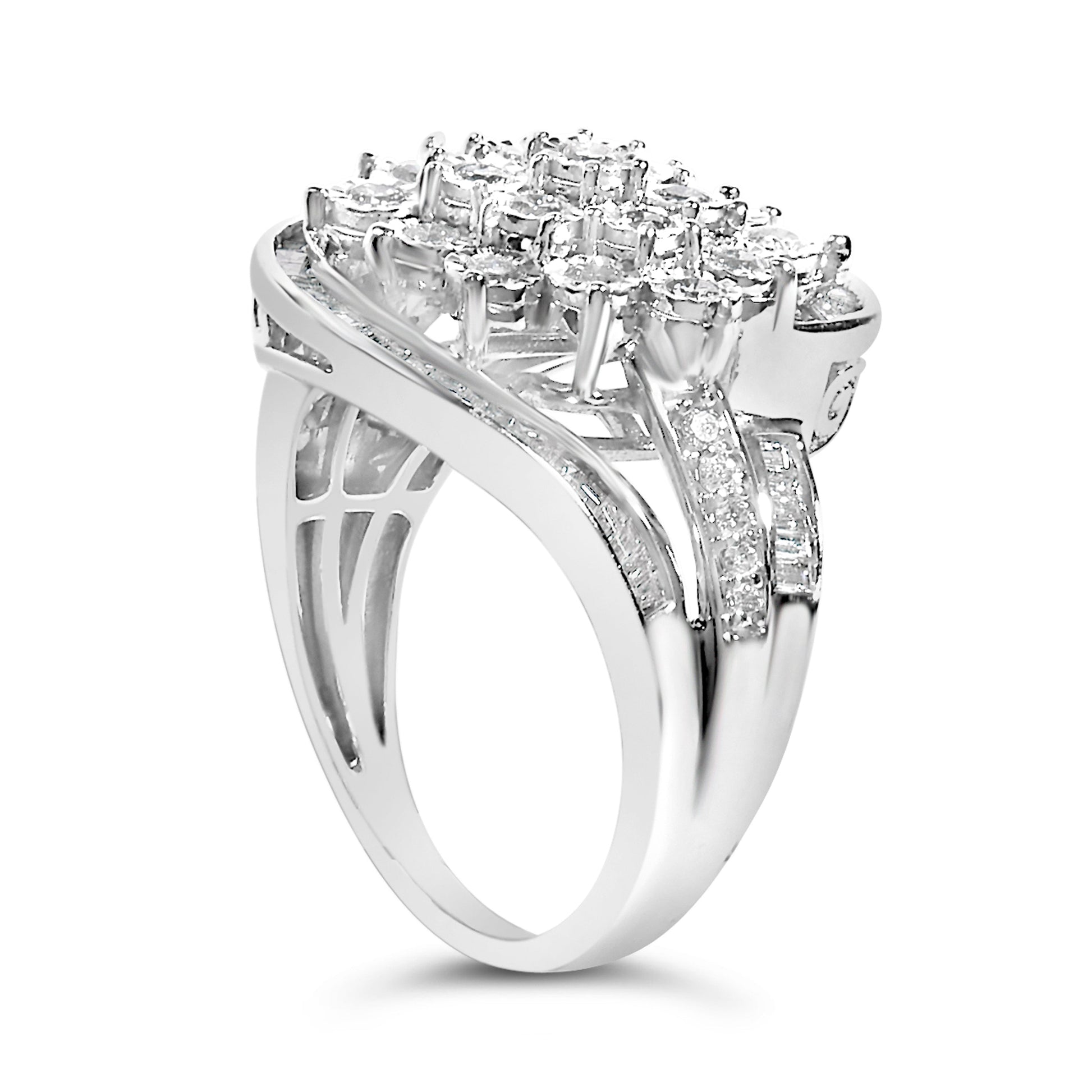 Sterling Silver 1.0 Cttw Diamond Swirl Cluster Cocktail Ring Bids.com