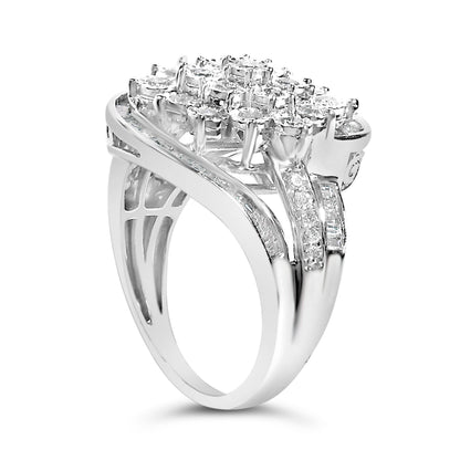 Sterling Silver 1.0 Cttw Diamond Swirl Cluster Cocktail Ring Bids.com