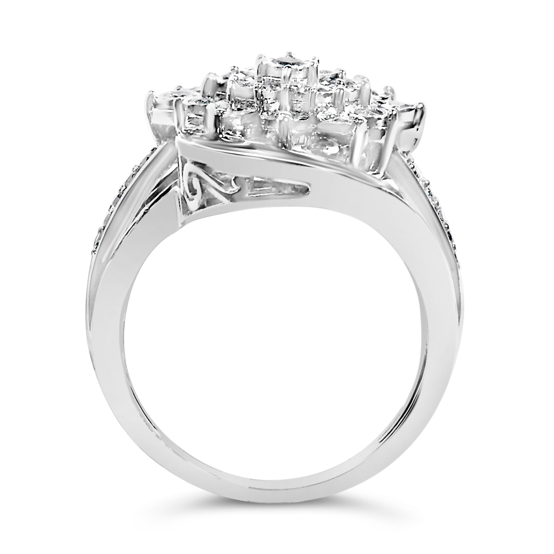 Sterling Silver 1.0 Cttw Diamond Swirl Cluster Cocktail Ring Bids.com