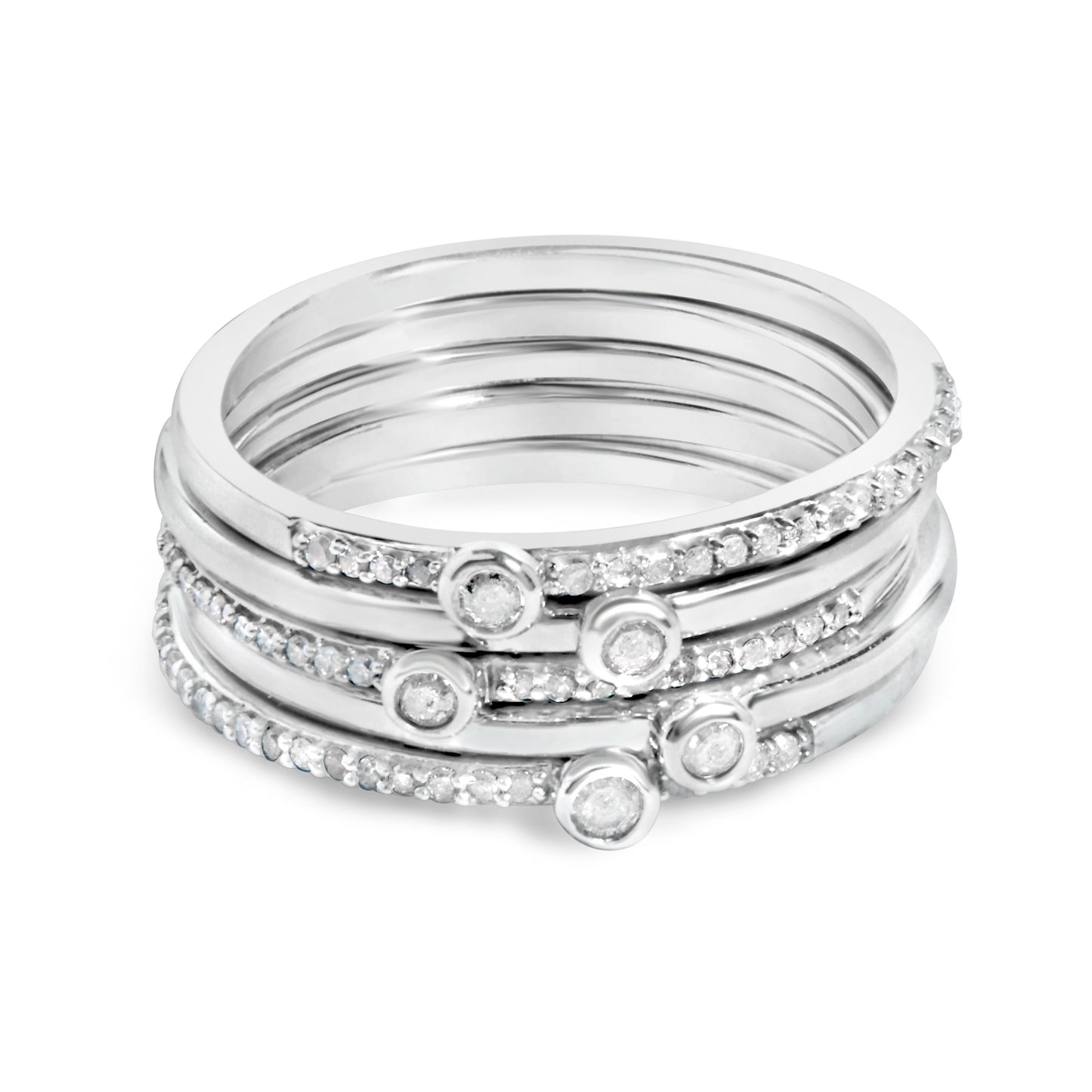 Sterling Silver 3/8 Cttw Diamond Bezel and Pave Set Stackable Ring Set Bids.com