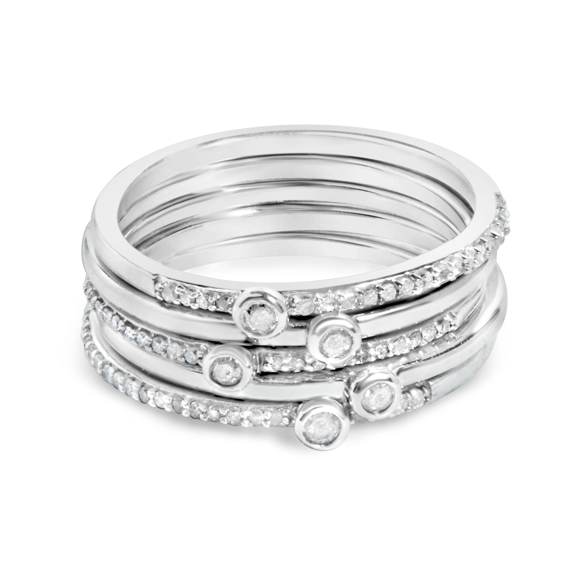 Sterling Silver 3/8 Cttw Diamond Bezel and Pave Set Stackable Ring Set Bids.com