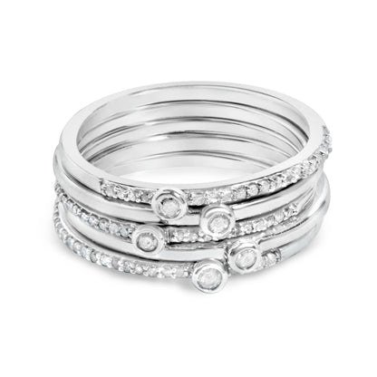 Sterling Silver 3/8 Cttw Diamond Bezel and Pave Set Stackable Ring Set Bids.com