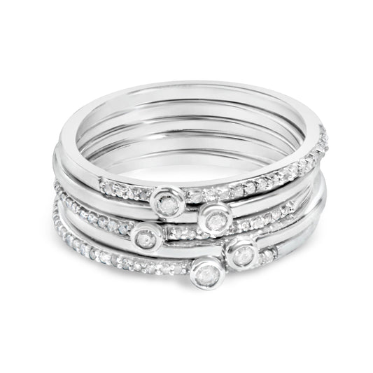 Sterling Silver 3/8 Cttw Diamond Bezel and Pave Set Stackable Ring Set Bids.com