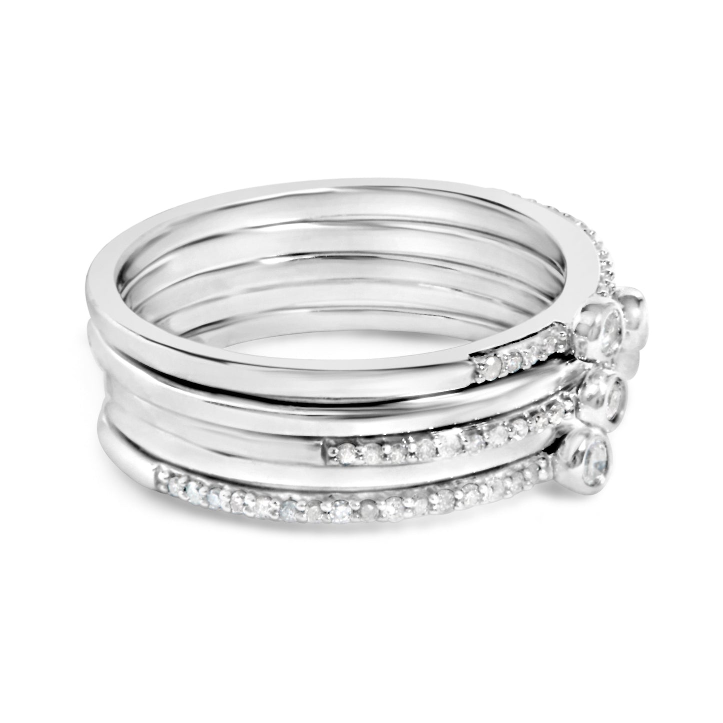 Sterling Silver 3/8 Cttw Diamond Bezel and Pave Set Stackable Ring Set Bids.com