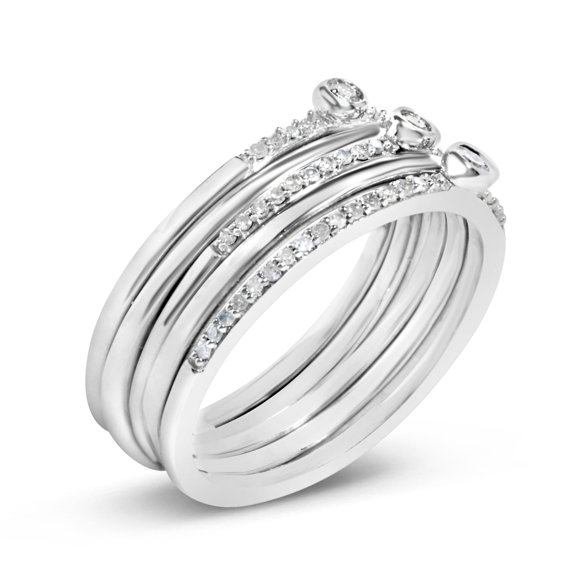 Sterling Silver 3/8 Cttw Diamond Bezel and Pave Set Stackable Ring Set Bids.com
