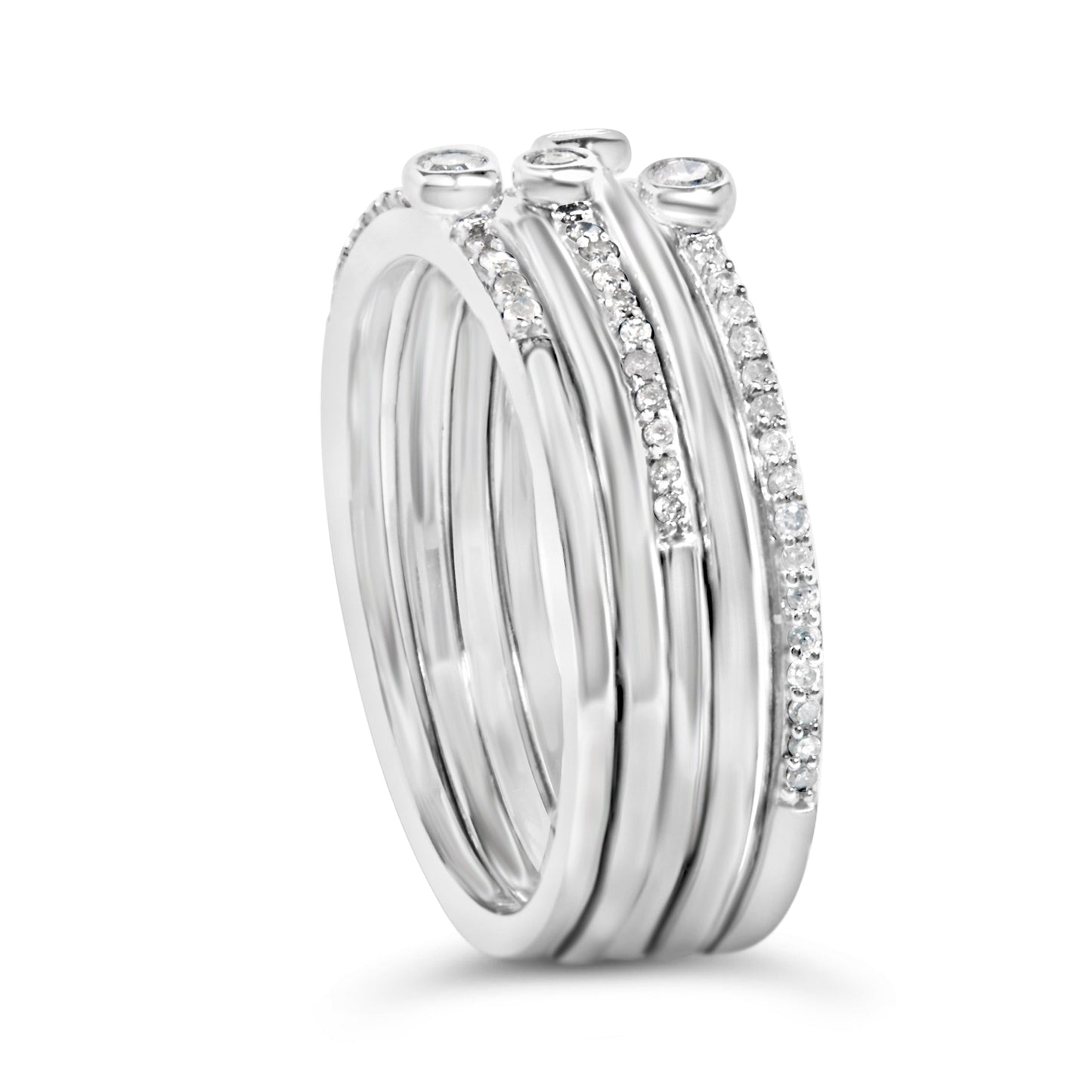 Sterling Silver 3/8 Cttw Diamond Bezel and Pave Set Stackable Ring Set Bids.com