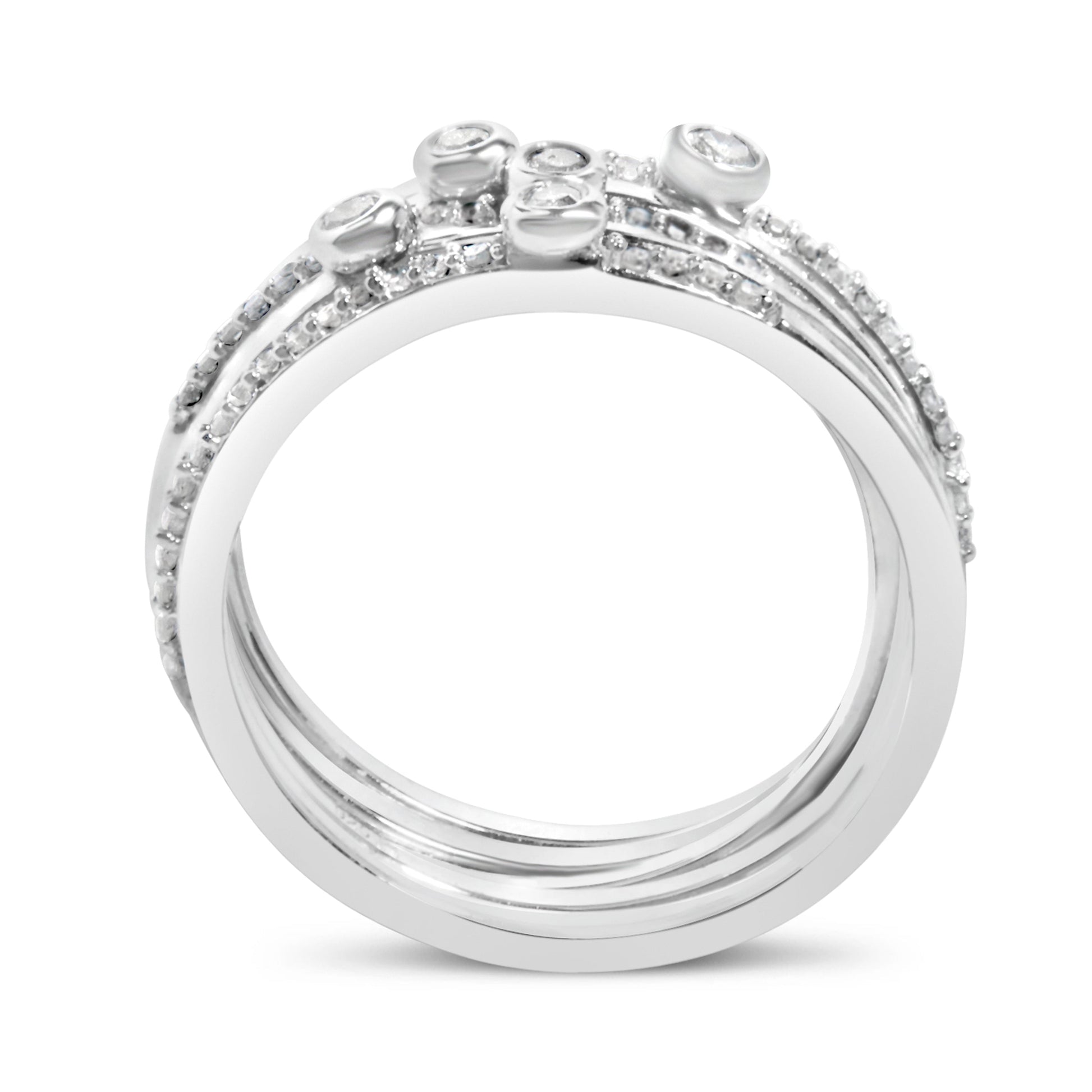 Sterling Silver 3/8 Cttw Diamond Bezel and Pave Set Stackable Ring Set Bids.com