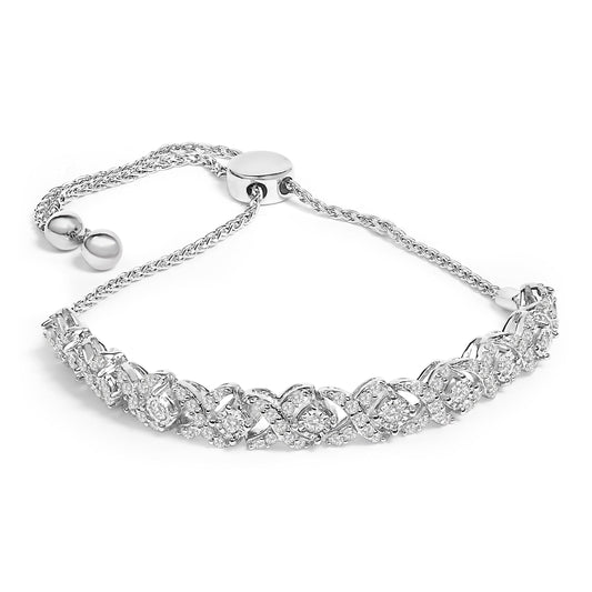 .925 Sterling Silver 1.0 Cttw Diamond X Link Bolo Bracelet Bids.com