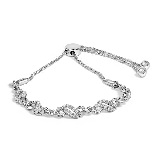 .925 Sterling Silver 1/2 Cttw Diamond Double Wave Bolo Bracelet Bids.com