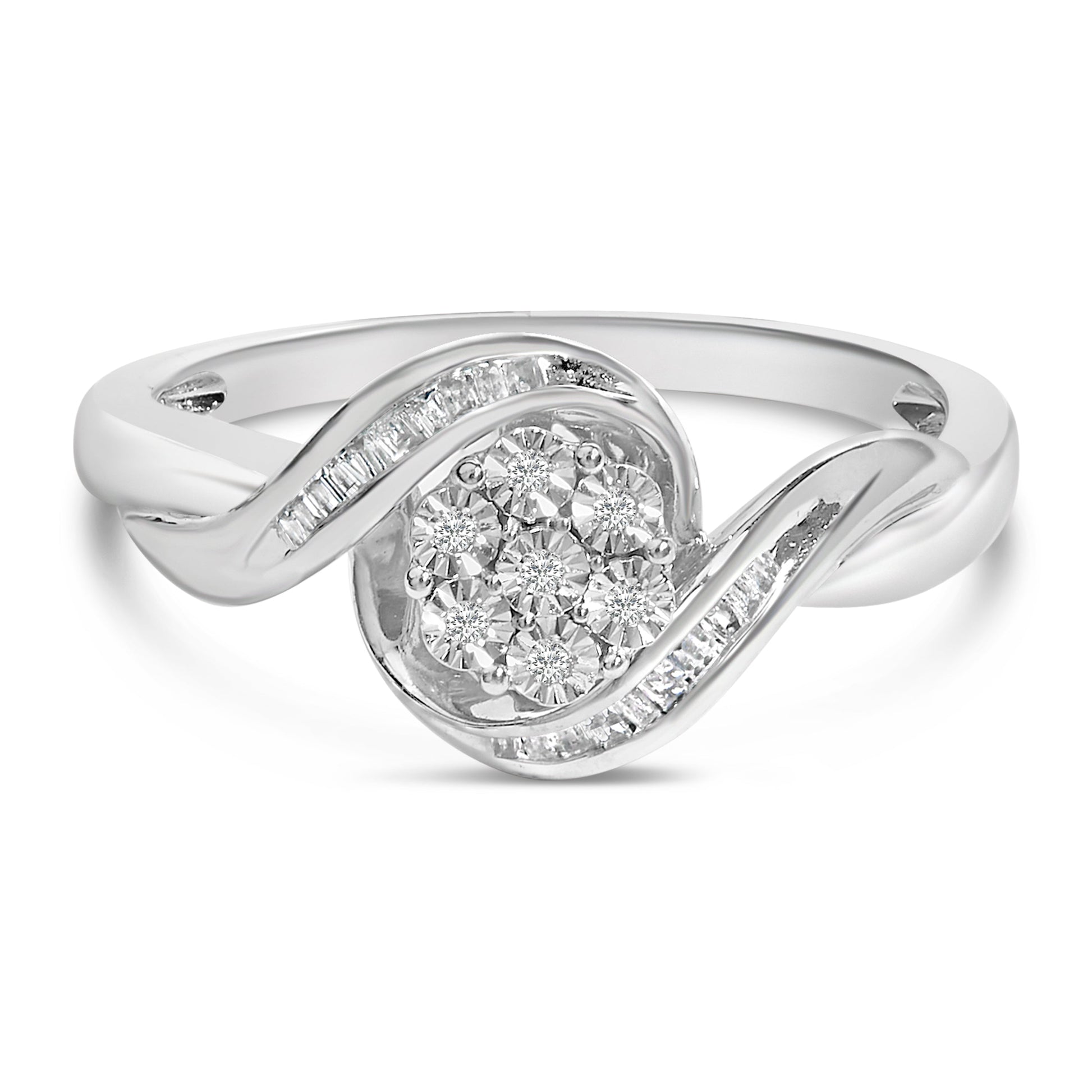 Sterling Silver 1/10 Cttw Diamond Bypass Cluster Ring Bids.com