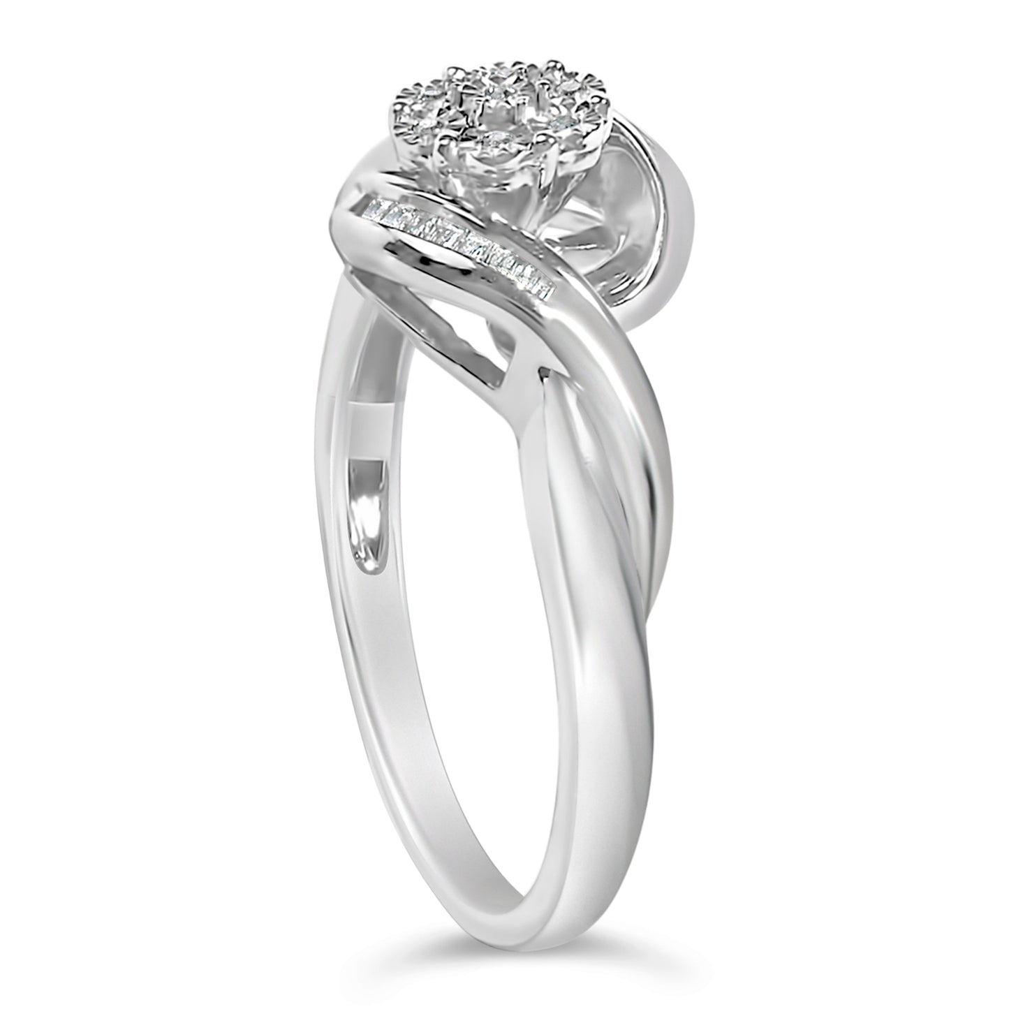 Sterling Silver 1/10 Cttw Diamond Bypass Cluster Ring Bids.com