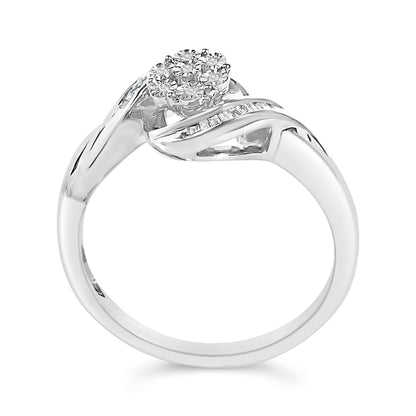 Sterling Silver 1/10 Cttw Diamond Bypass Cluster Ring Bids.com