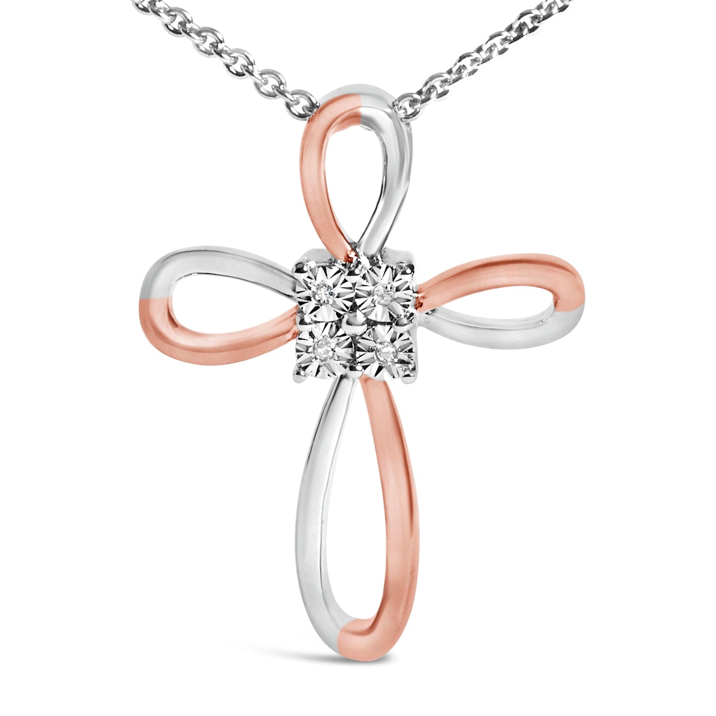 10K Rose Gold Plated Sterling Silver Diamond Accent Cross Pendant Necklace Bids.com