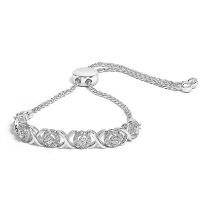 .925 Sterling Silver 1/6 Cttw Diamond X and O Bolo Bracelet Bids.com