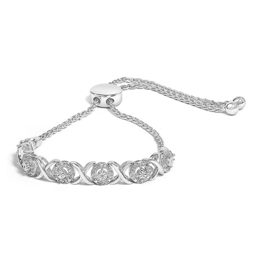 .925 Sterling Silver 1/6 Cttw Diamond X and O Bolo Bracelet Bids.com