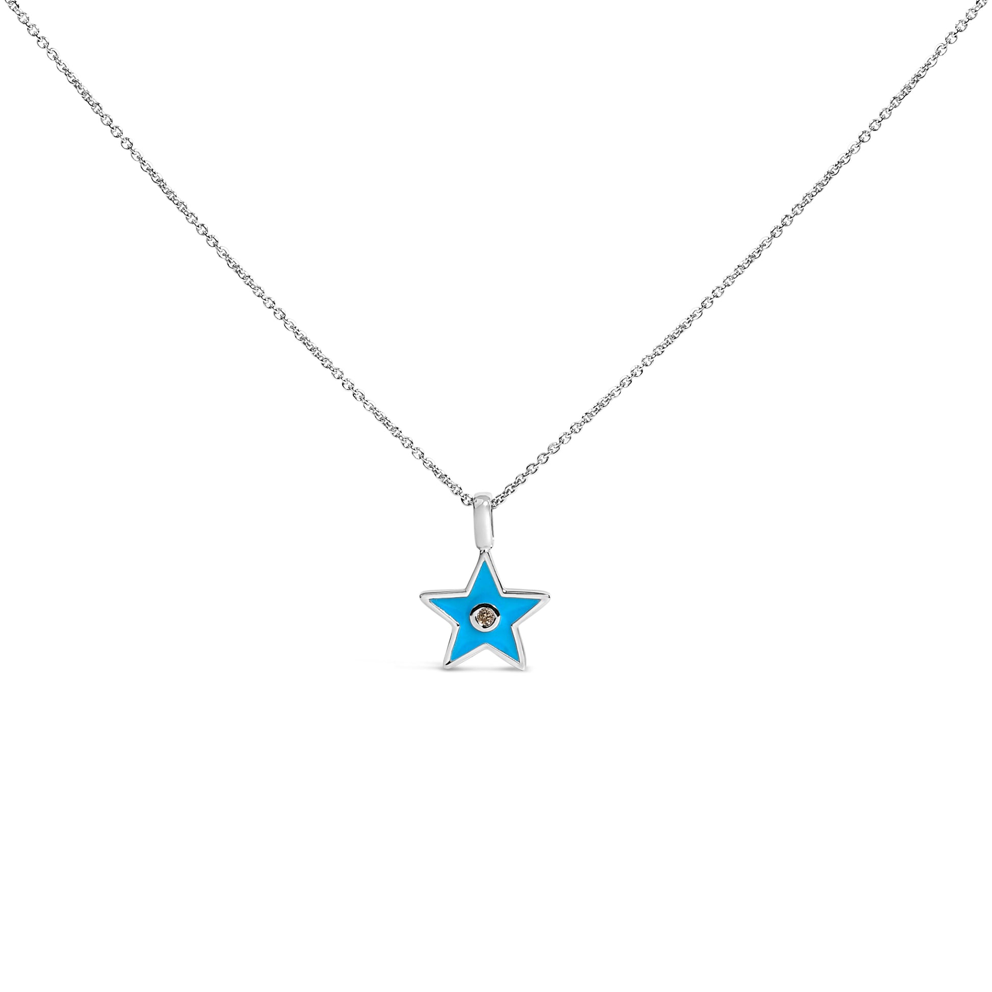 Sterling Silver Blue Enamel and Diamond Accent Star Pendant Necklace Bids.com