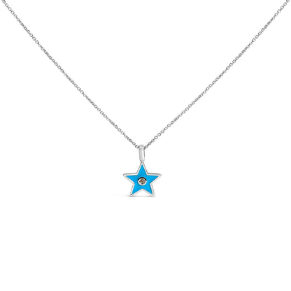 Sterling Silver Blue Enamel and Diamond Accent Star Pendant Necklace Bids.com