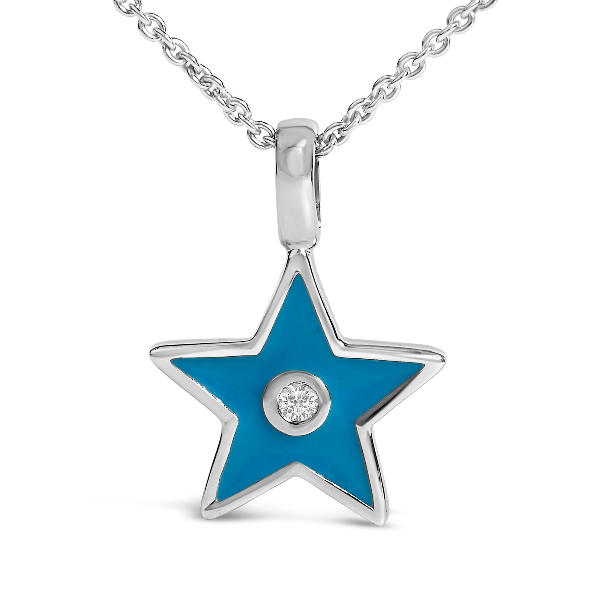 Sterling Silver Blue Enamel and Diamond Accent Star Pendant Necklace Bids.com
