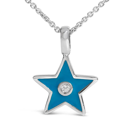 Sterling Silver Blue Enamel and Diamond Accent Star Pendant Necklace Bids.com