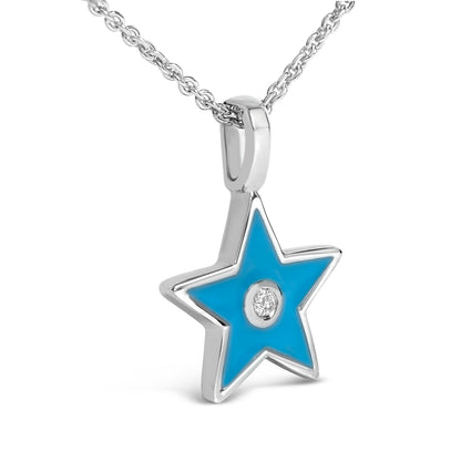 Sterling Silver Blue Enamel and Diamond Accent Star Pendant Necklace Bids.com