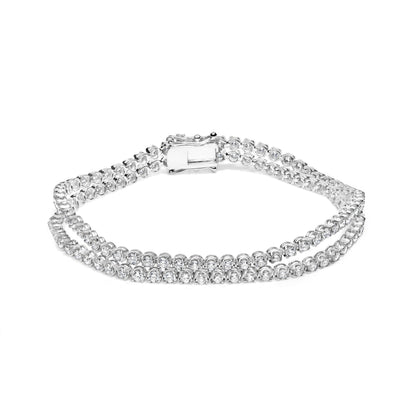 18K White Gold 5 3/5 Cttw Natural Diamond Double Row Link Tennis Bracelet (G-H Color, VS1-VS2 Clarity) - 7" Inches Bids.com