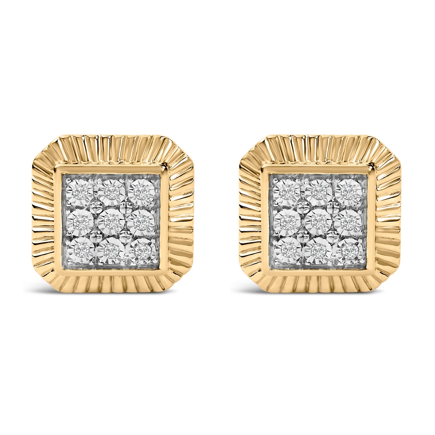 10K Yellow Gold Plated .925 Sterling Silver 1/6 Cttw Diamond Textured Halo Stud Earrings Bids.com