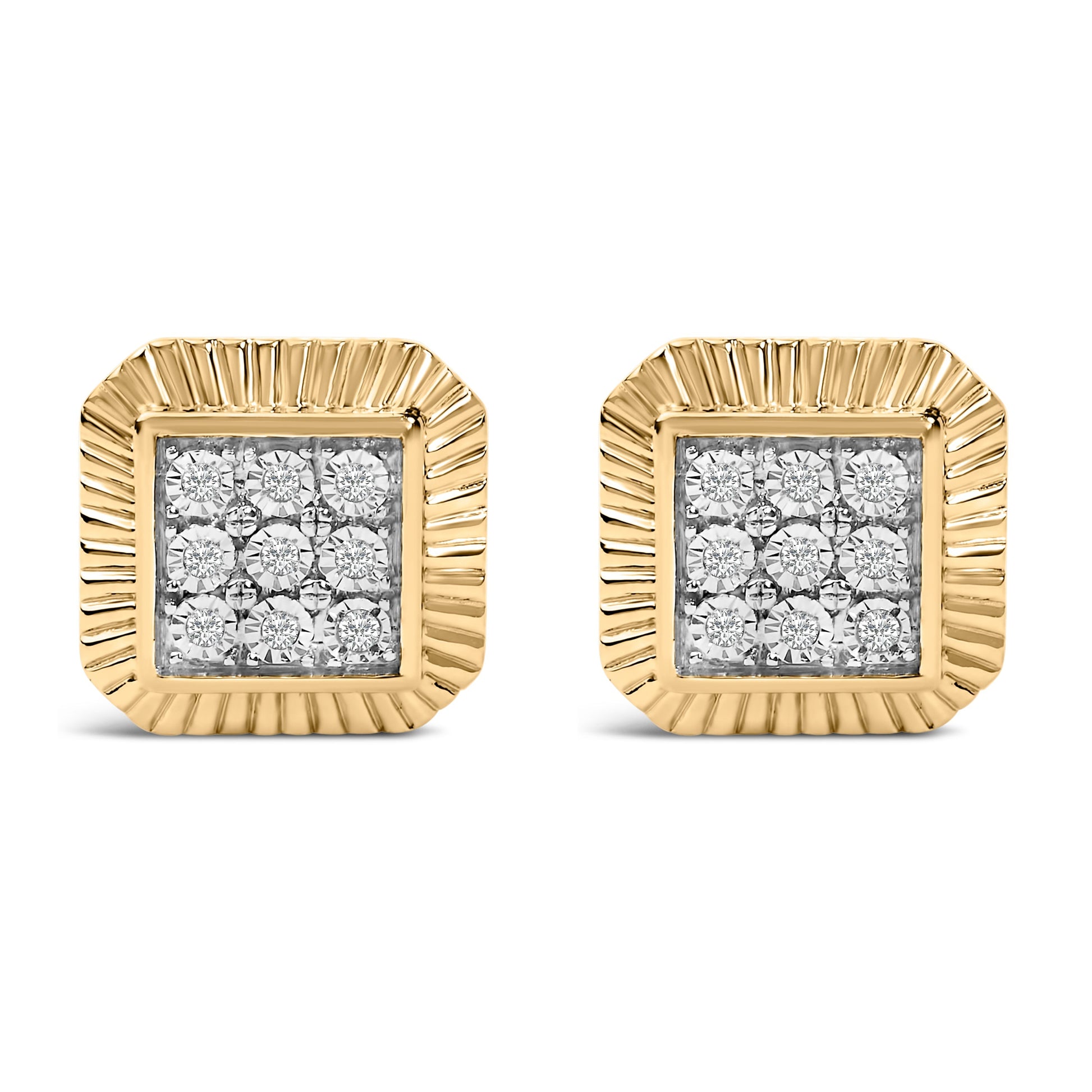 10K Yellow Gold Plated .925 Sterling Silver 1/6 Cttw Diamond Textured Halo Stud Earrings Bids.com