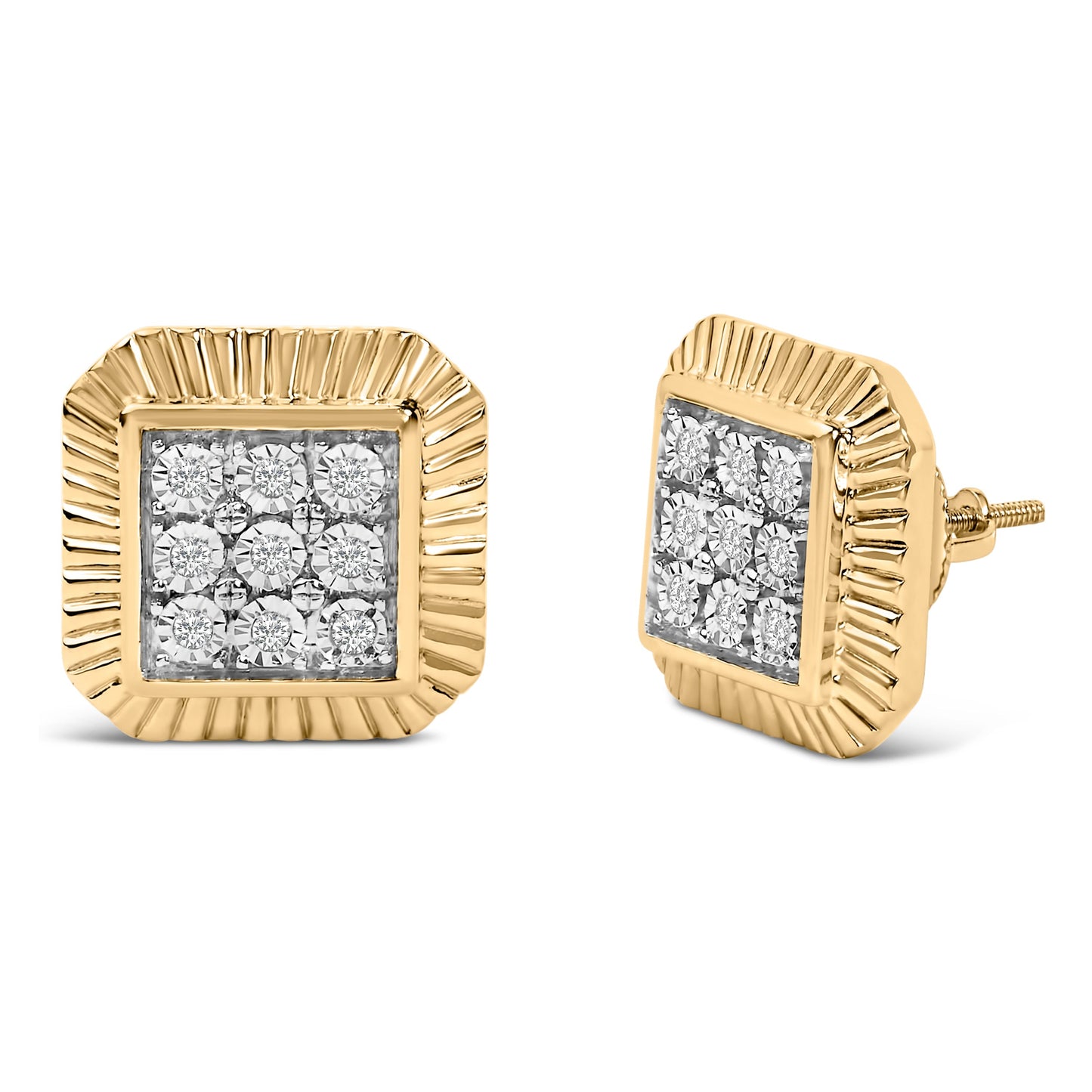 10K Yellow Gold Plated .925 Sterling Silver 1/6 Cttw Diamond Textured Halo Stud Earrings Bids.com