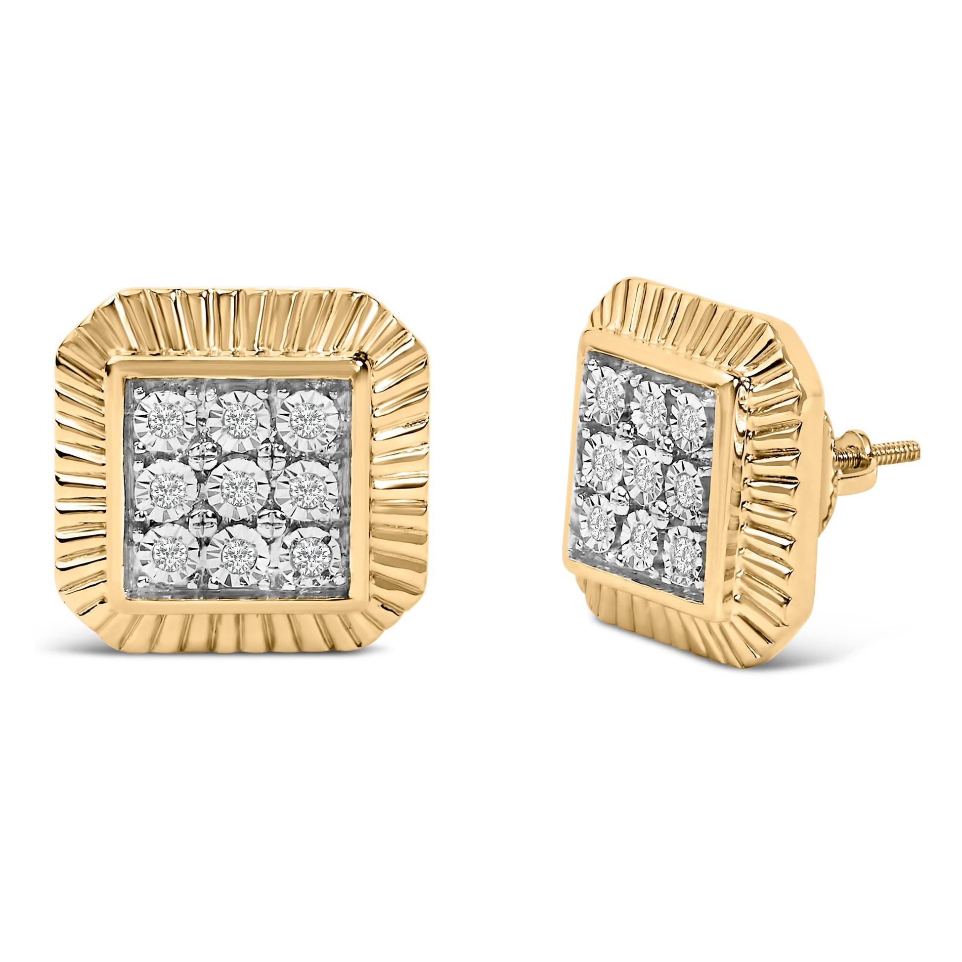 10K Yellow Gold Plated .925 Sterling Silver 1/6 Cttw Diamond Textured Halo Stud Earrings Bids.com