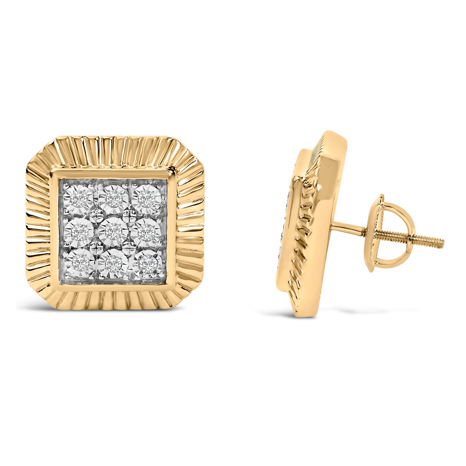10K Yellow Gold Plated .925 Sterling Silver 1/6 Cttw Diamond Textured Halo Stud Earrings Bids.com