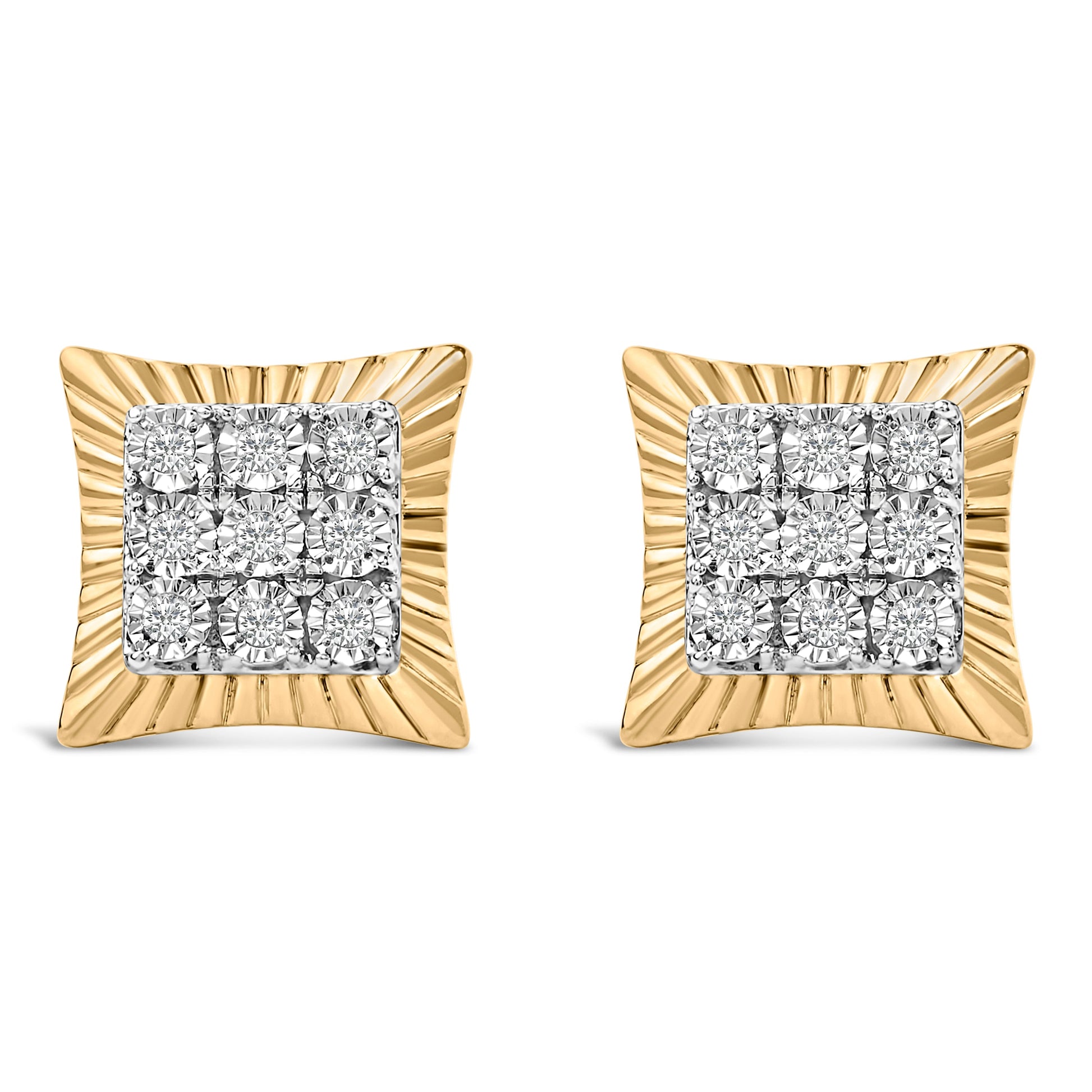 10K Yellow Gold Plated .925 Sterling Silver 1/4 Cttw Diamond Textured Halo Stud Earrings Bids.com