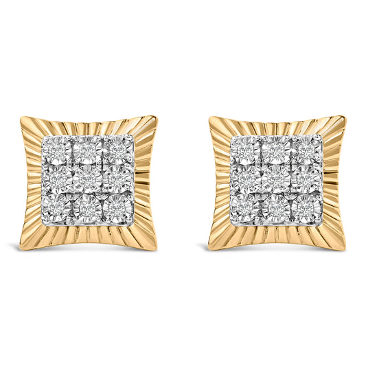 10K Yellow Gold Plated .925 Sterling Silver 1/4 Cttw Diamond Textured Halo Stud Earrings Bids.com