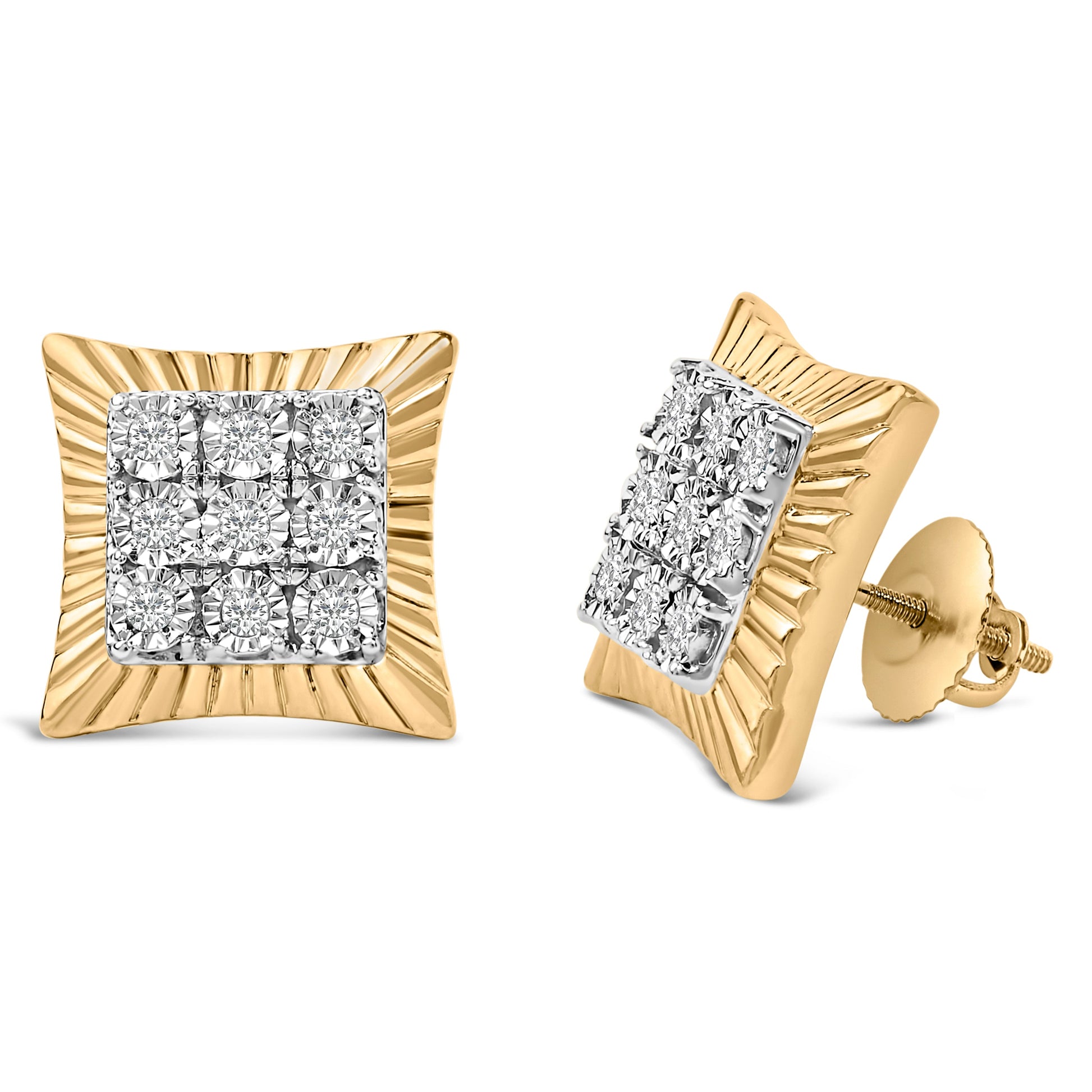 10K Yellow Gold Plated .925 Sterling Silver 1/4 Cttw Diamond Textured Halo Stud Earrings Bids.com