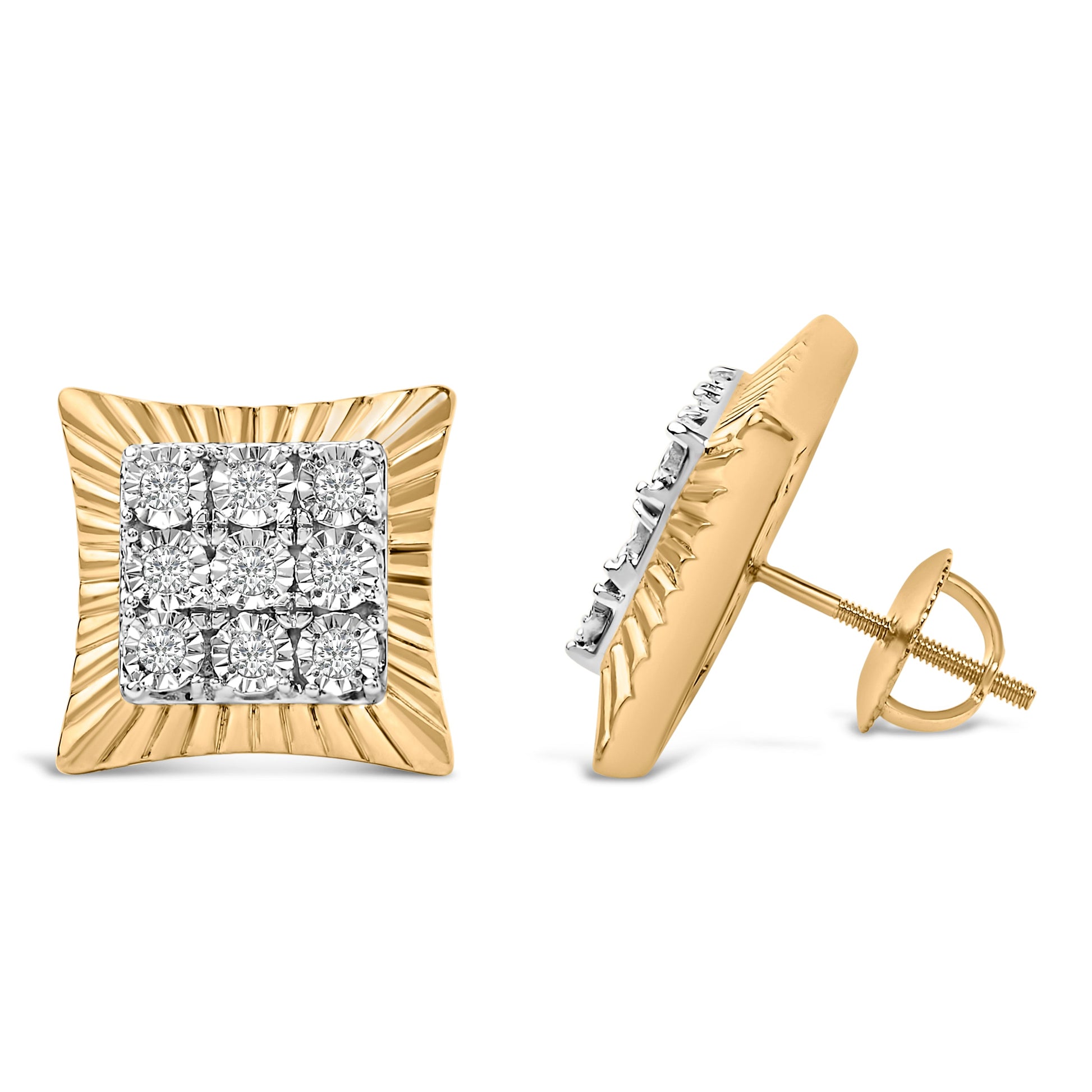 10K Yellow Gold Plated .925 Sterling Silver 1/4 Cttw Diamond Textured Halo Stud Earrings Bids.com