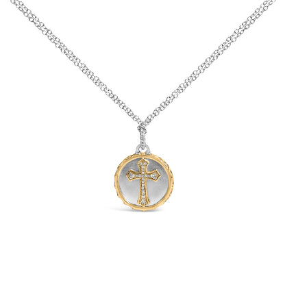 14K Yellow Gold Plated Sterling Silver 1/10 Cttw Diamond Cross Medallion Pendant Necklace Bids.com