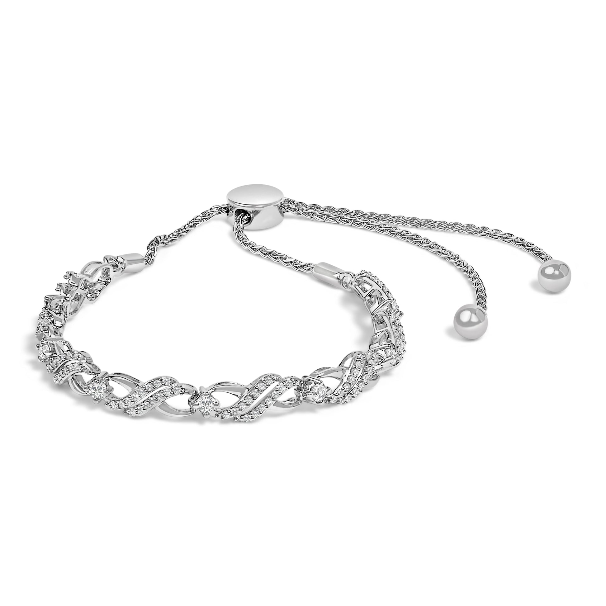 .925 Sterling Silver 1/2 Cttw Diamond Weave and Station Bolo Bracelet Bids.com