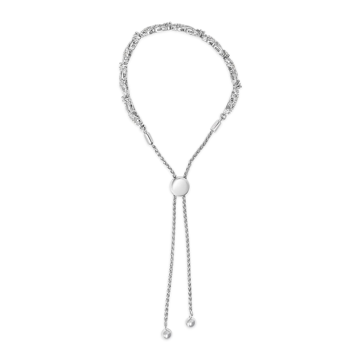 .925 Sterling Silver 1/2 Cttw Diamond Weave and Station Bolo Bracelet Bids.com