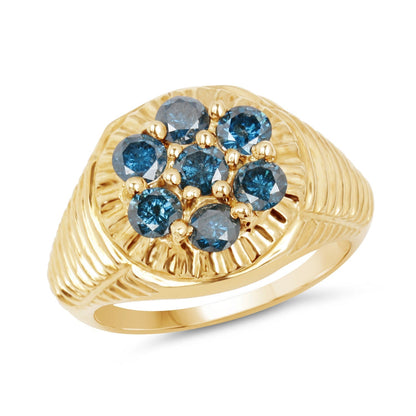 14K Yellow Gold Plated 1.40 Carat Genuine Blue Diamond .925 Sterling Silver Ring Bids.com