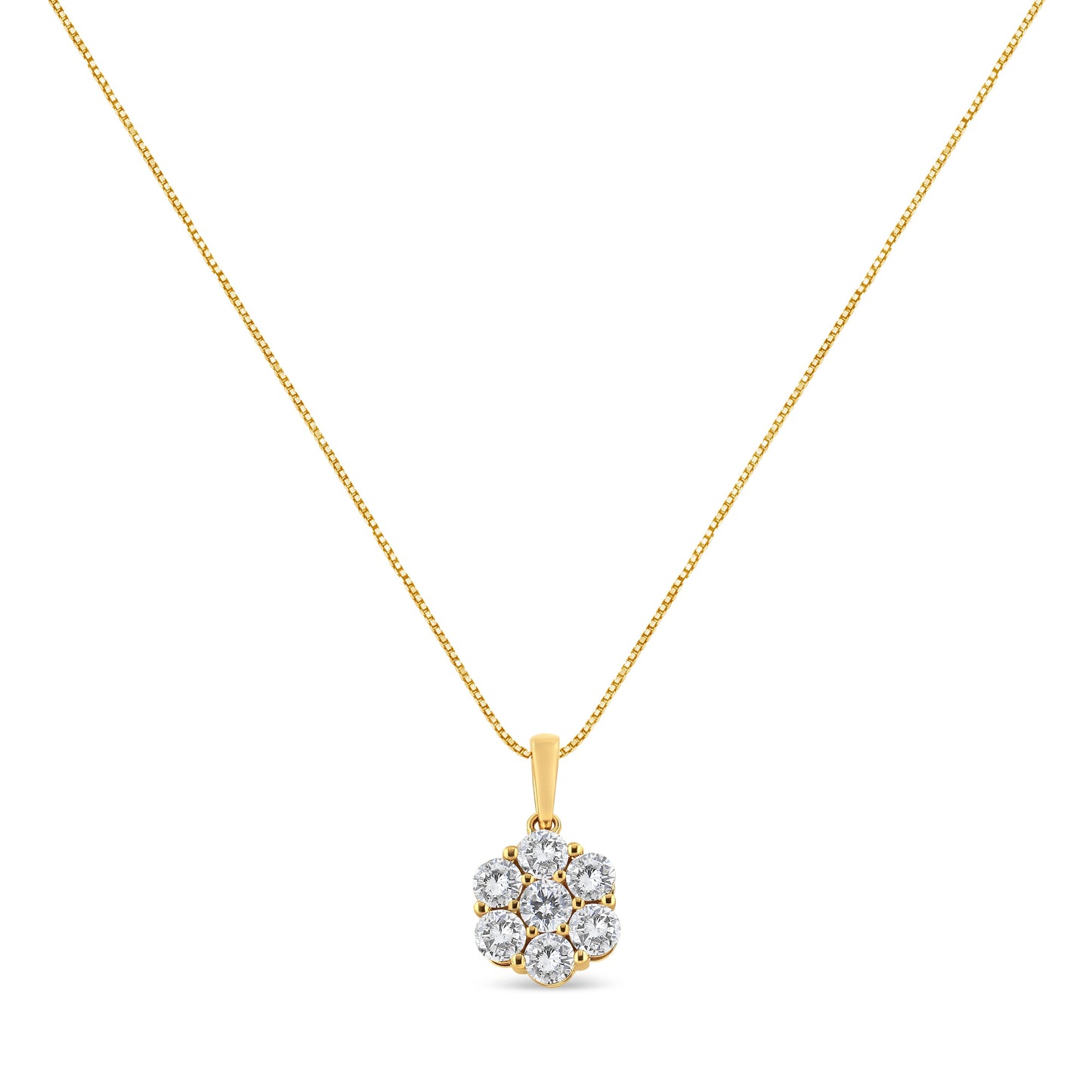 14K Yellow Gold 2.00 Cttw Brilliant Round-Cut Diamond 7 Stone Flower Cluster 18" Pendant Necklace (H-I Color, SI2-I1 Clarity) Bids.com