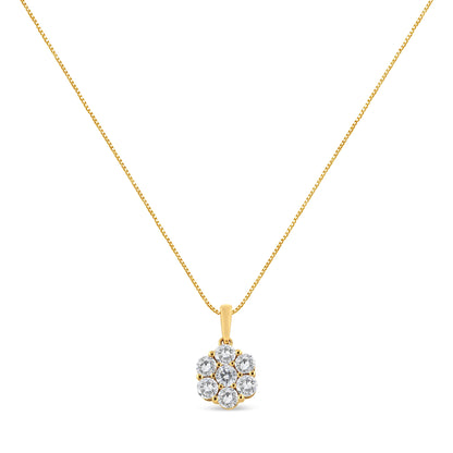 14K Yellow Gold 2.00 Cttw Brilliant Round-Cut Diamond 7 Stone Flower Cluster 18" Pendant Necklace (H-I Color, SI2-I1 Clarity) Bids.com